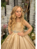 Gold Sparkle Tulle Beaded Belt Flower Girl Dress